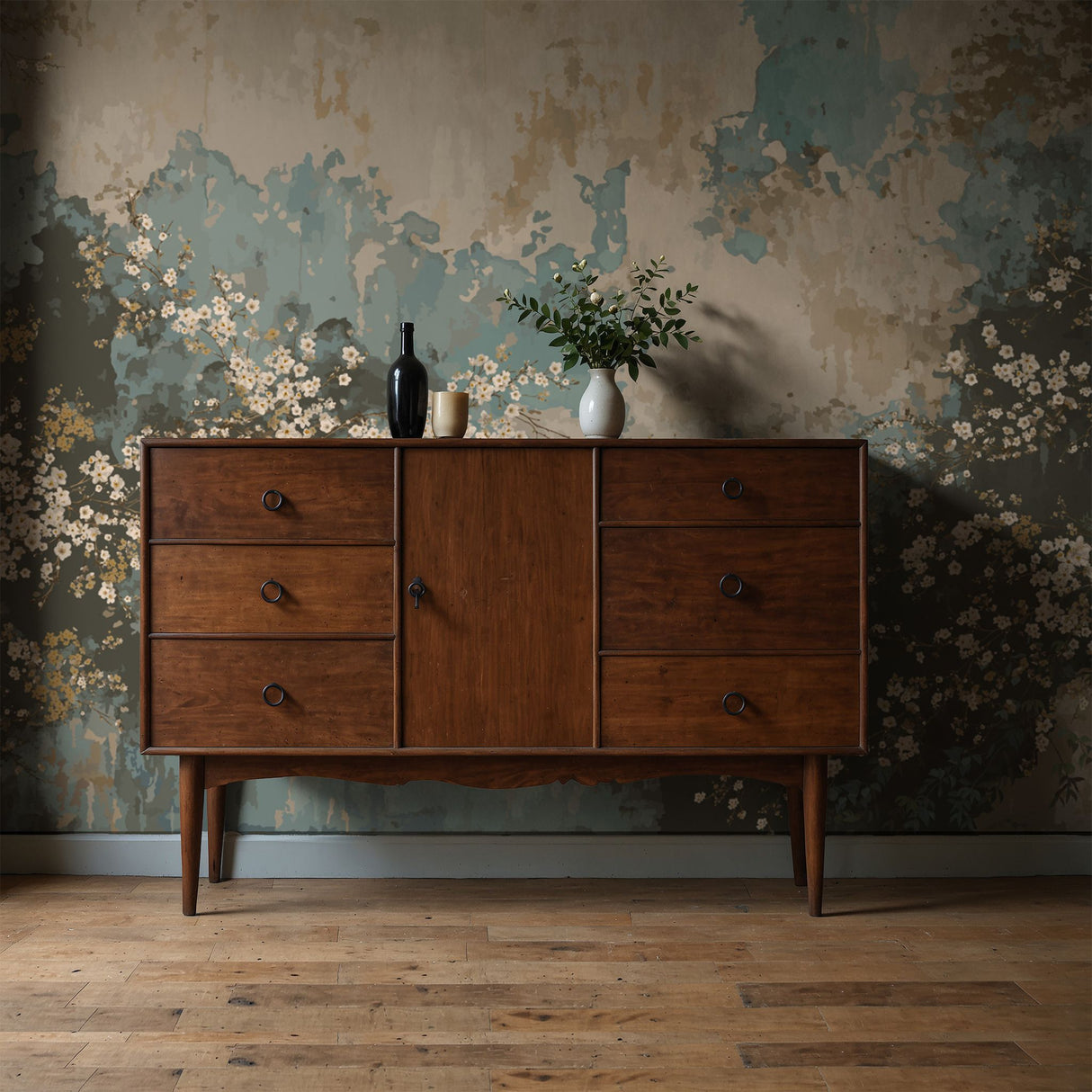 Grunge Garden | Weathered Rustic Floral Wallpaper Mural Wallpaper Mural Sckribbles
