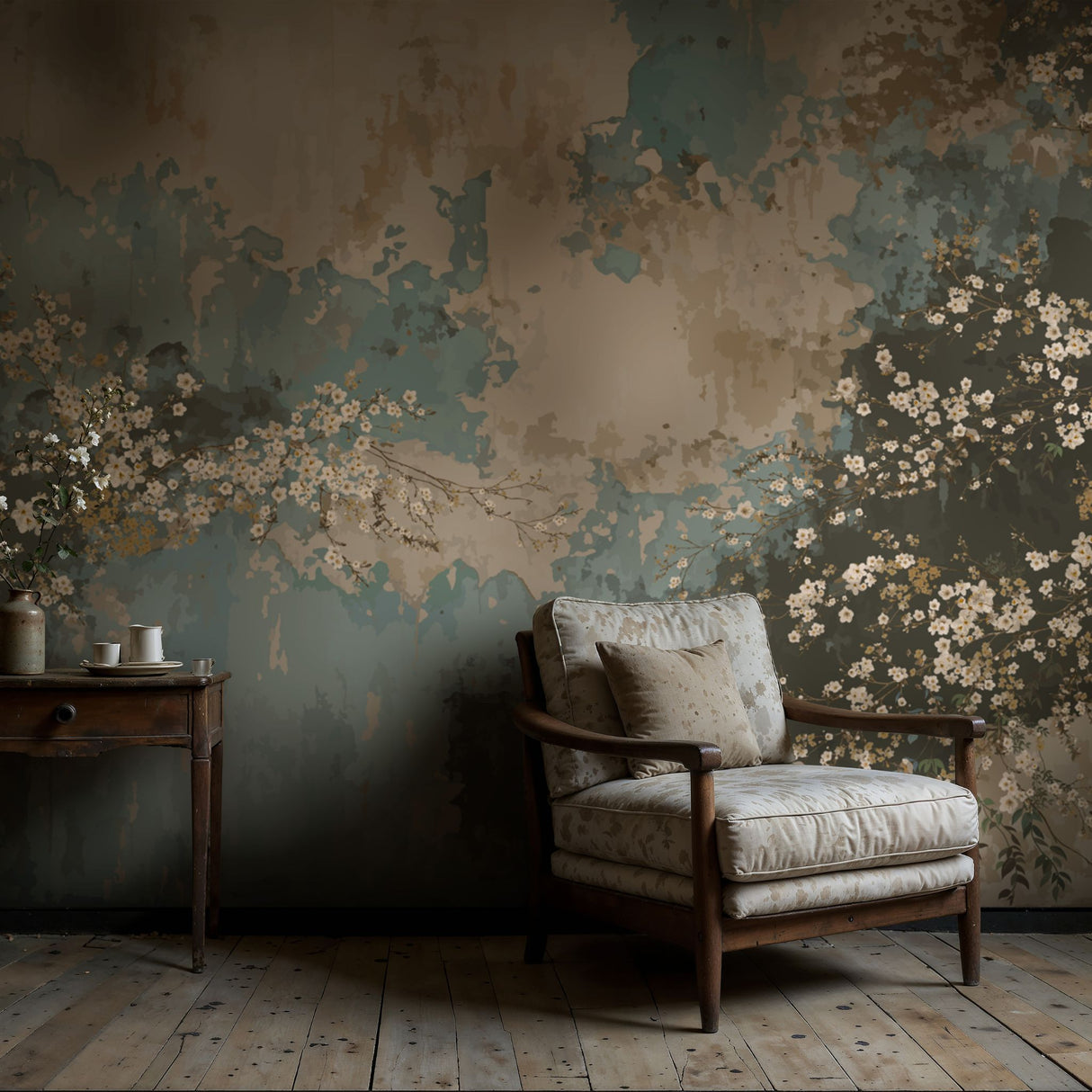 Grunge Garden | Weathered Rustic Floral Wallpaper Mural Wallpaper Mural Sckribbles