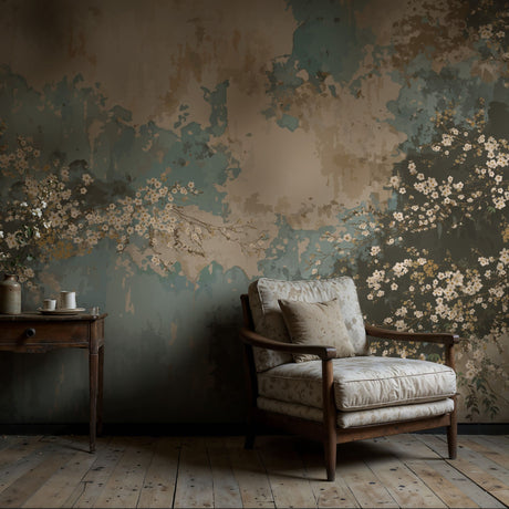 Grunge Garden | Weathered Rustic Floral Wallpaper Mural Wallpaper Mural Sckribbles