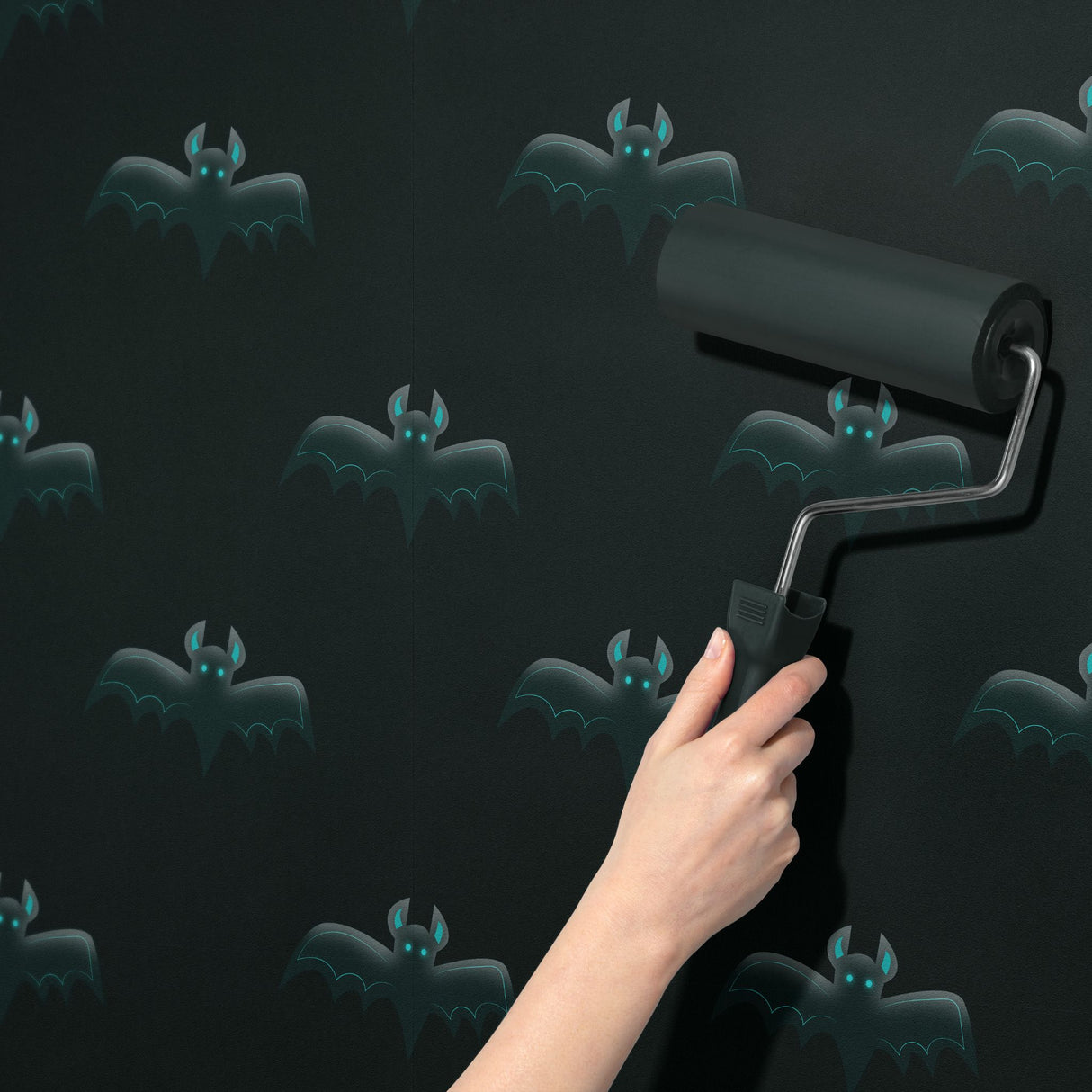 Flight of Frights | Dark Moody Blue Halloween Bat Wallpaper Wallpaper Sckribbles