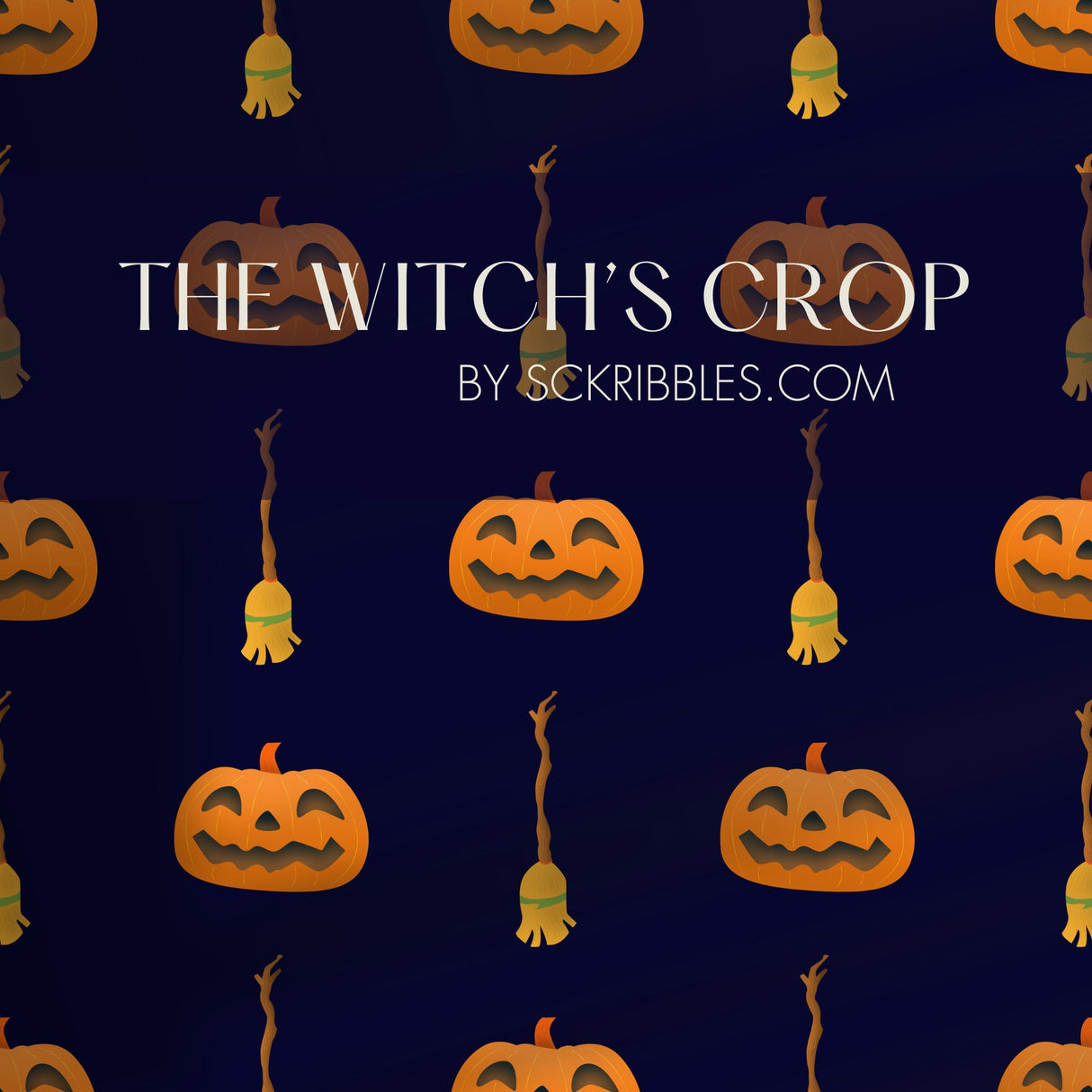 The Witch's Crop | Dark Spooky Pumpkin & Broomstick Halloween Wallpaper Wallpaper Sckribbles