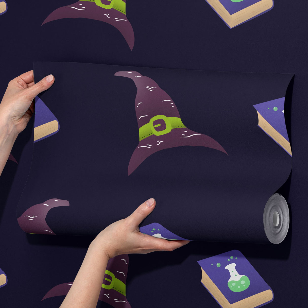 Potion & Hex | Dark Purple Witch's Hat Halloween Wallpaper Wallpaper Sckribbles