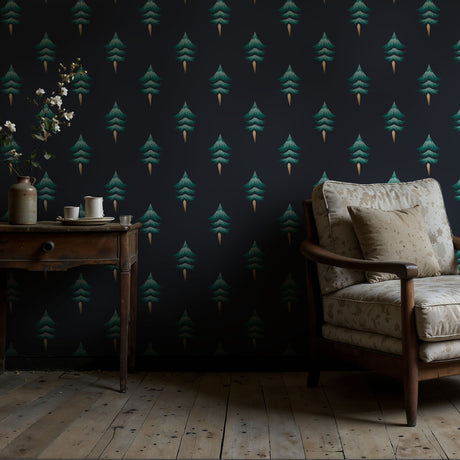 Festive Fir | Green & Blue Christmas Tree Holiday Wallpaper Wallpaper Sckribbles
