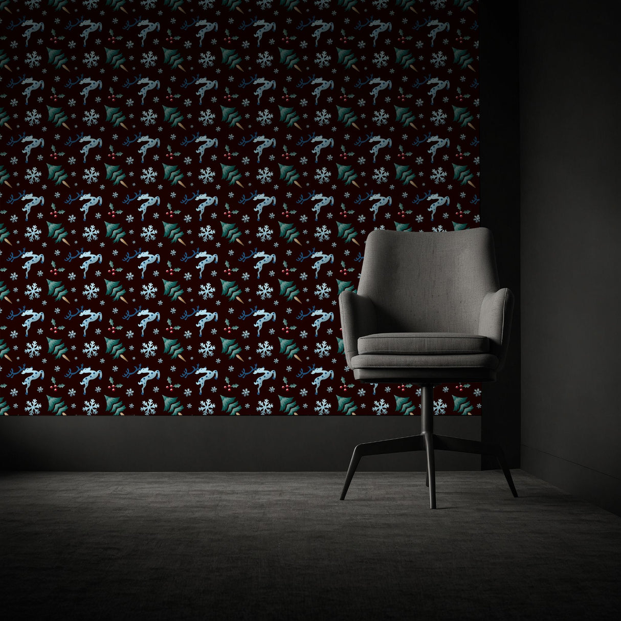 Winter Wonderland | Dark Brown & Blue Christmas Holiday Wallpaper Wallpaper Sckribbles