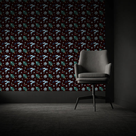 Winter Wonderland | Dark Brown & Blue Christmas Holiday Wallpaper Wallpaper Sckribbles