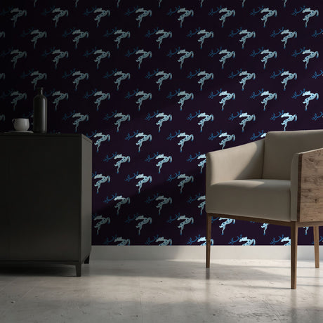 Holiday Herd | Dark Purple & Blue Reindeer Christmas Wallpaper Wallpaper Sckribbles