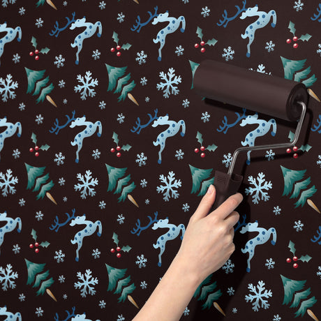 Winter Wonderland | Dark Brown & Blue Christmas Holiday Wallpaper Wallpaper Sckribbles