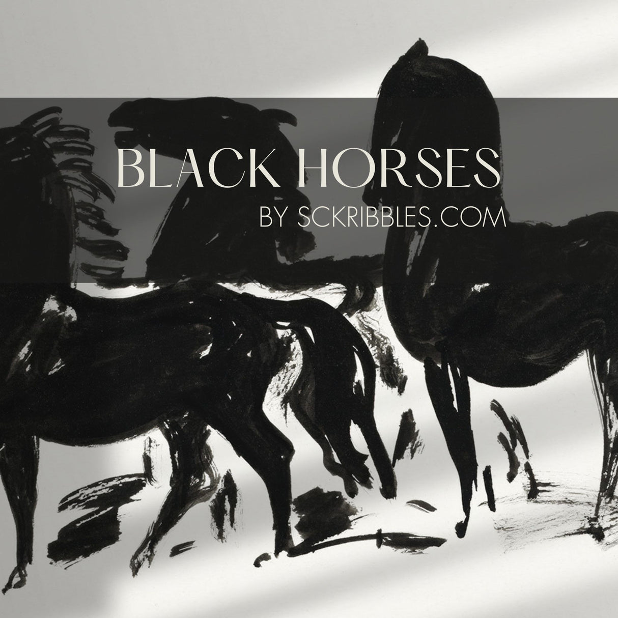 Black Horses | Bold Dramatic Black & White Wallpaper Mural Wallpaper Mural Sckribbles