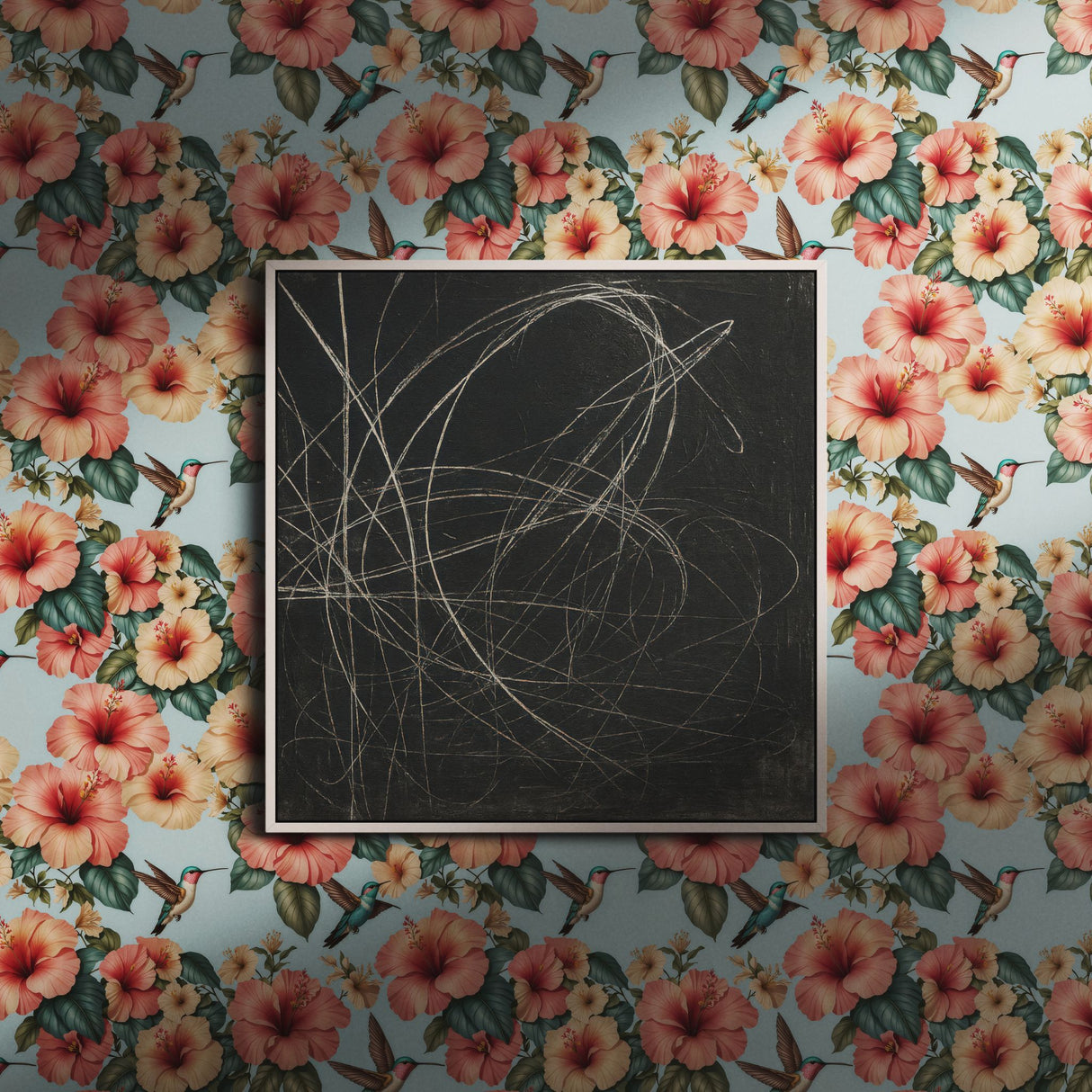 Whimsy & Bloom | Tropical Pastel Hibiscus & Hummingbird Nursery Wallpaper Wallpaper Sckribbles