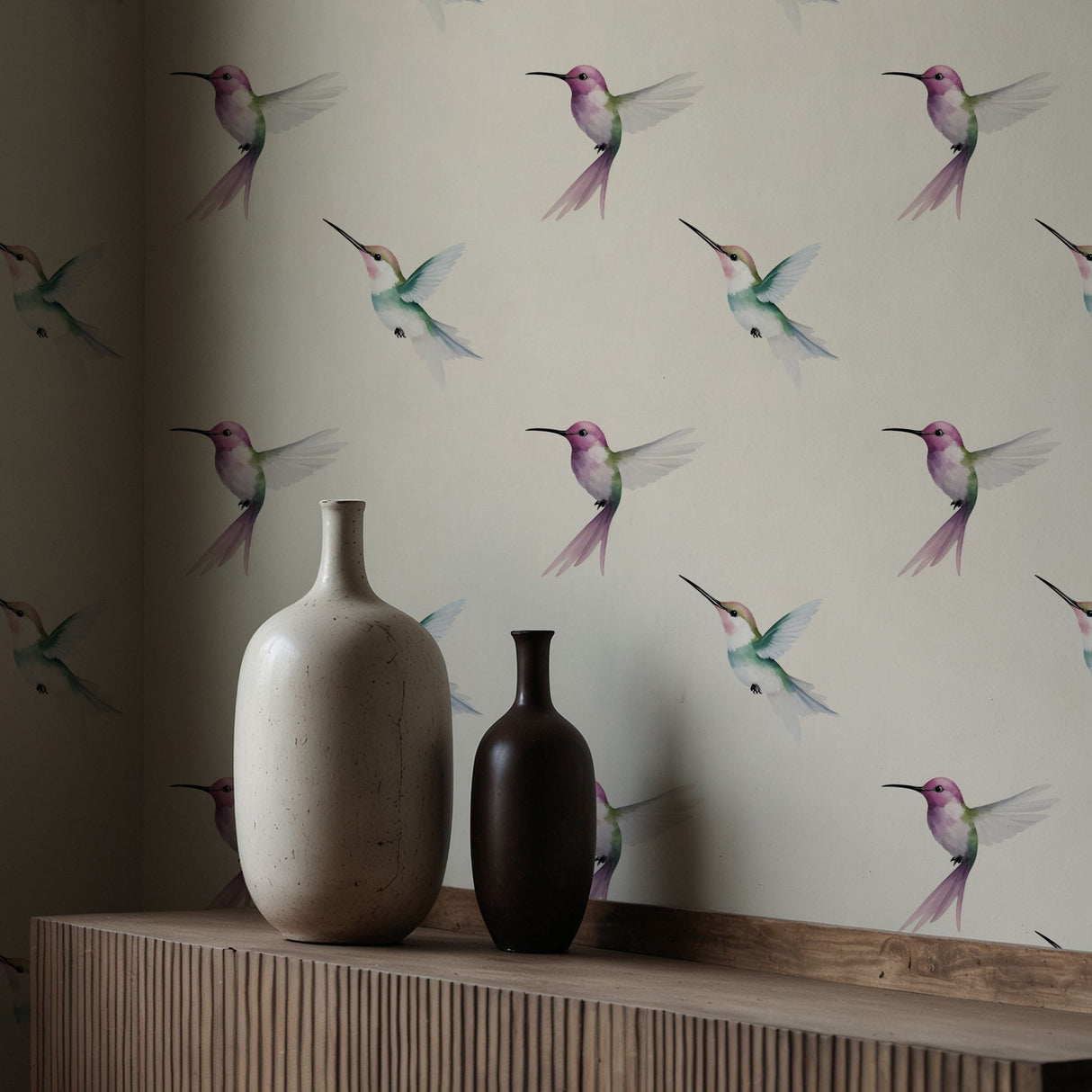 Dreamy Flight | Sweet Feminine Watercolor Hummingbird Wallpaper Wallpaper Sckribbles