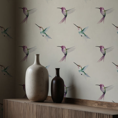 Dreamy Flight | Sweet Feminine Watercolor Hummingbird Wallpaper Wallpaper Sckribbles