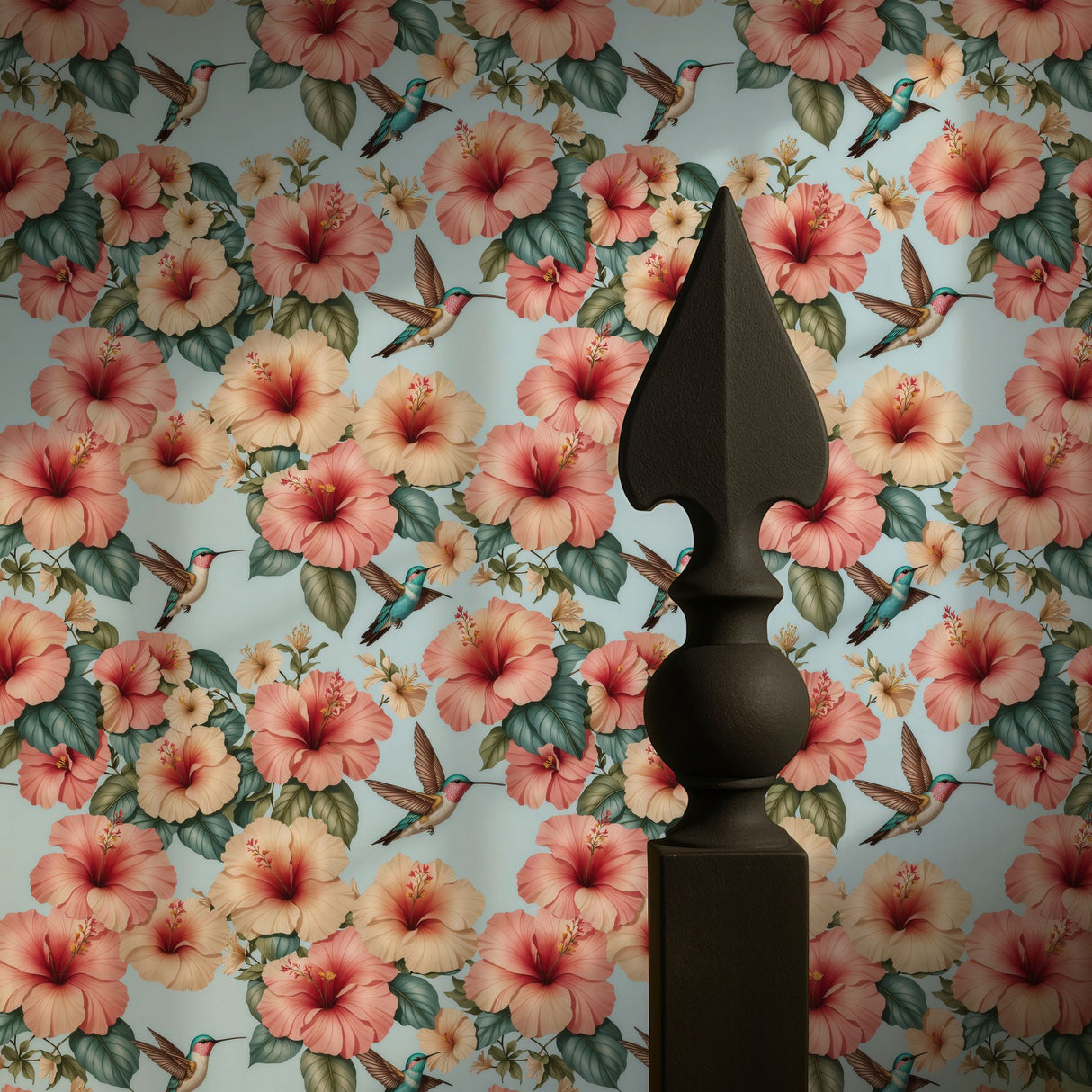 Whimsy & Bloom | Tropical Pastel Hibiscus & Hummingbird Nursery Wallpaper Wallpaper Sckribbles