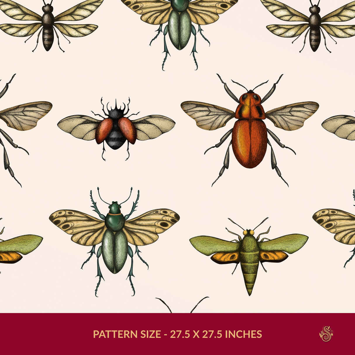Bug Motif | Fun Eccentric Vintage Insect Wallpaper Wallpaper Sckribbles Signature - Premium Non-Woven Roll - 27.5 in x 32.8 ft (70 cm × 10 m) Insecta