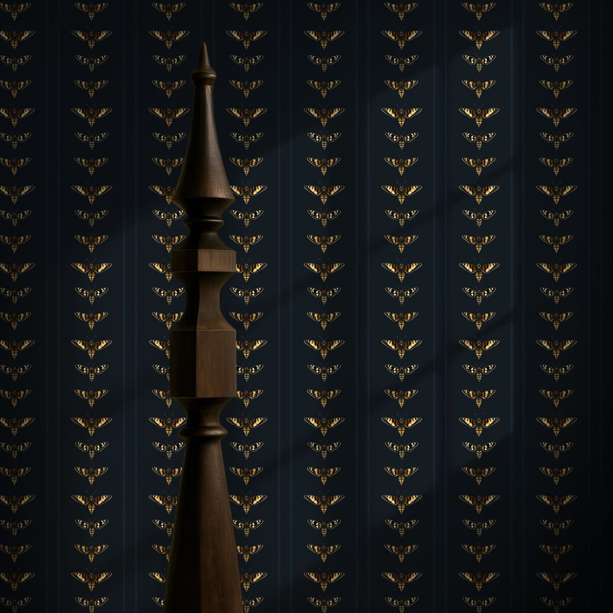 Midnight Moth | Dark Blue Striped Insect Wallpaper Wallpaper Sckribbles Signature - Premium Non-Woven Roll - 24 in x 32.8 ft (61 cm × 10 m)