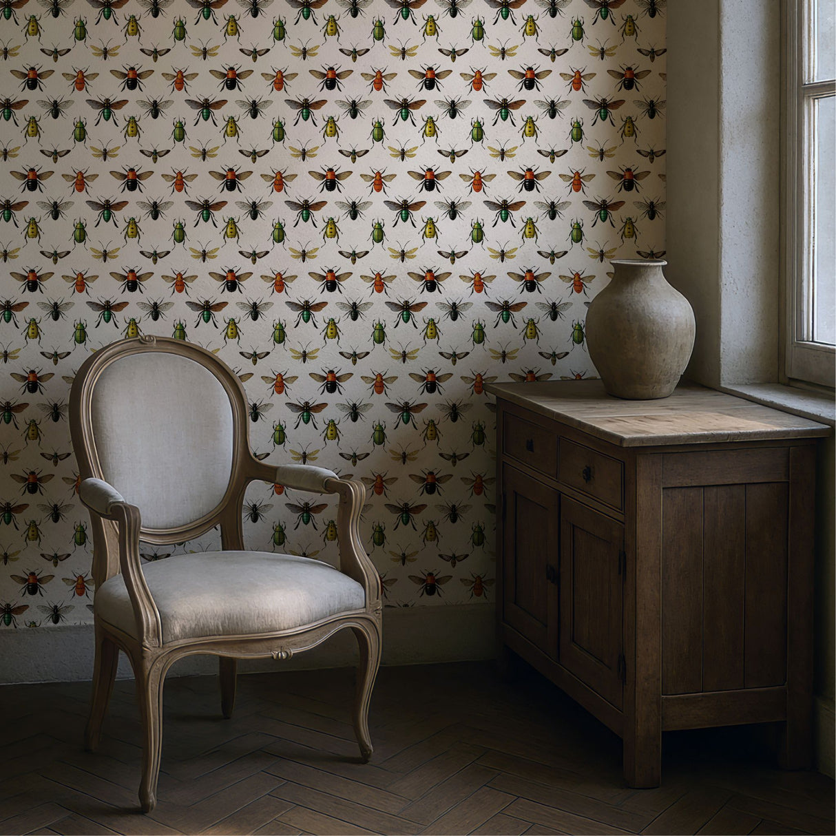 Bug Motif | Fun Light Vintage Insect Wallpaper Wallpaper Sckribbles