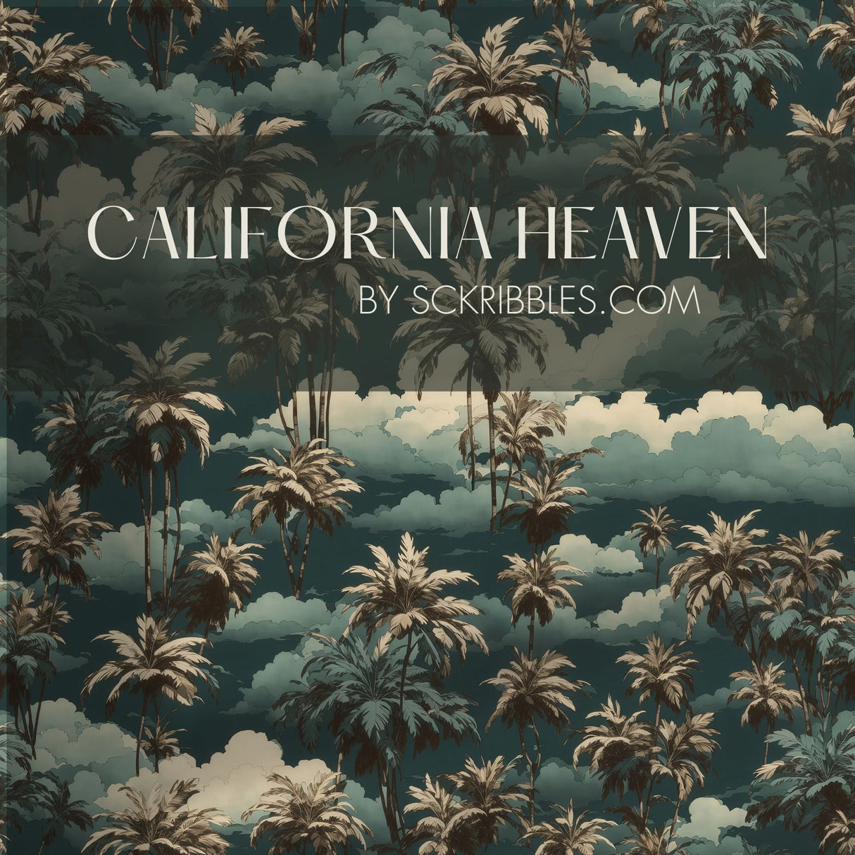 California Heaven | Jade Green Tropical Palm Tree Wallpaper Wallpaper Sckribbles
