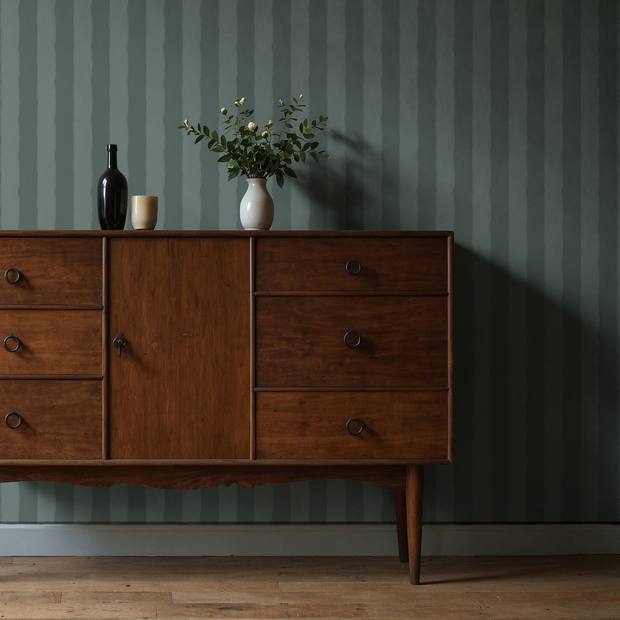 Frayed Lines | Jade Green & Gray Jagged Striped Wallpaper Wallpaper Sckribbles