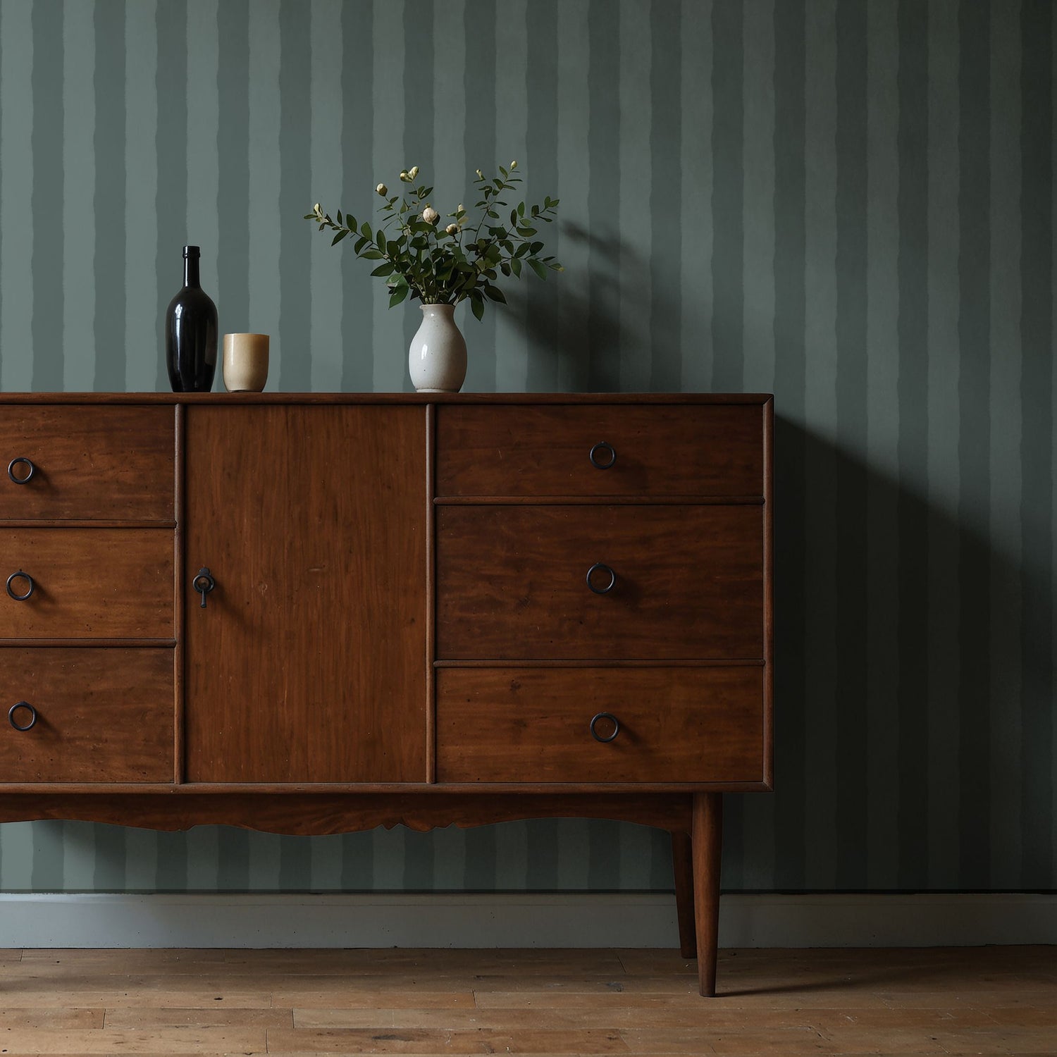 Frayed Lines | Jade Green & Gray Jagged Striped Wallpaper Wallpaper Sckribbles