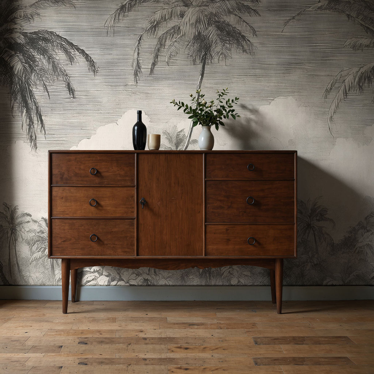 Monochrome Jungle | Gray Palm Trees Tropical Wallpaper Mural Wallpaper Mural Sckribbles