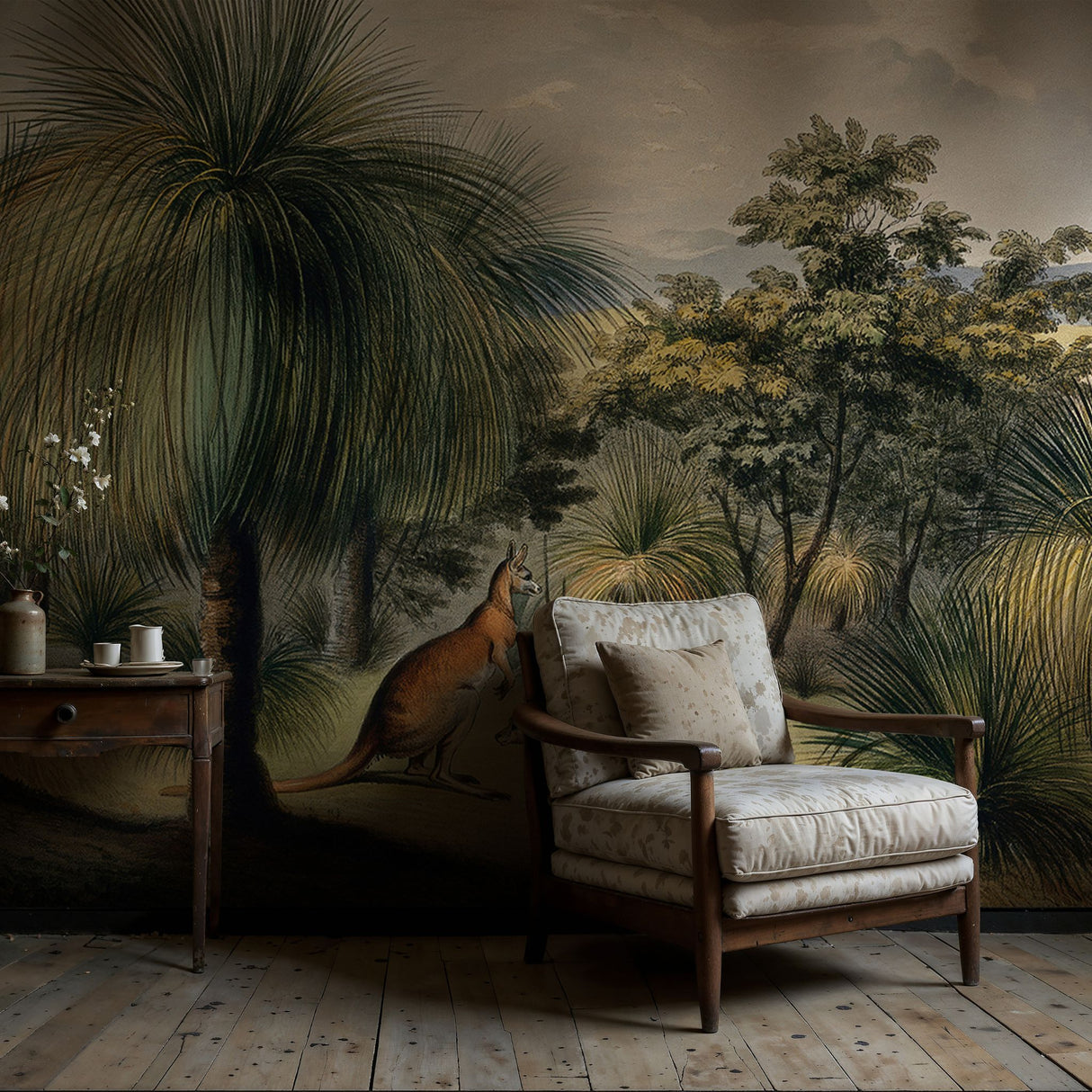 Australian Grass Trees | Vintage Scenic Kangaroos Landscape Wallpaper Mural Wallpaper Mural Sckribbles