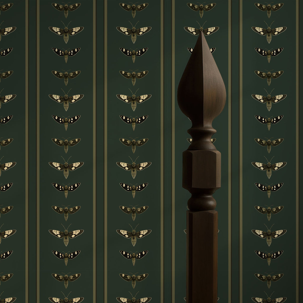 Moss Moths | Dark Khaki Green Striped Insect Wallpaper Wallpaper Sckribbles