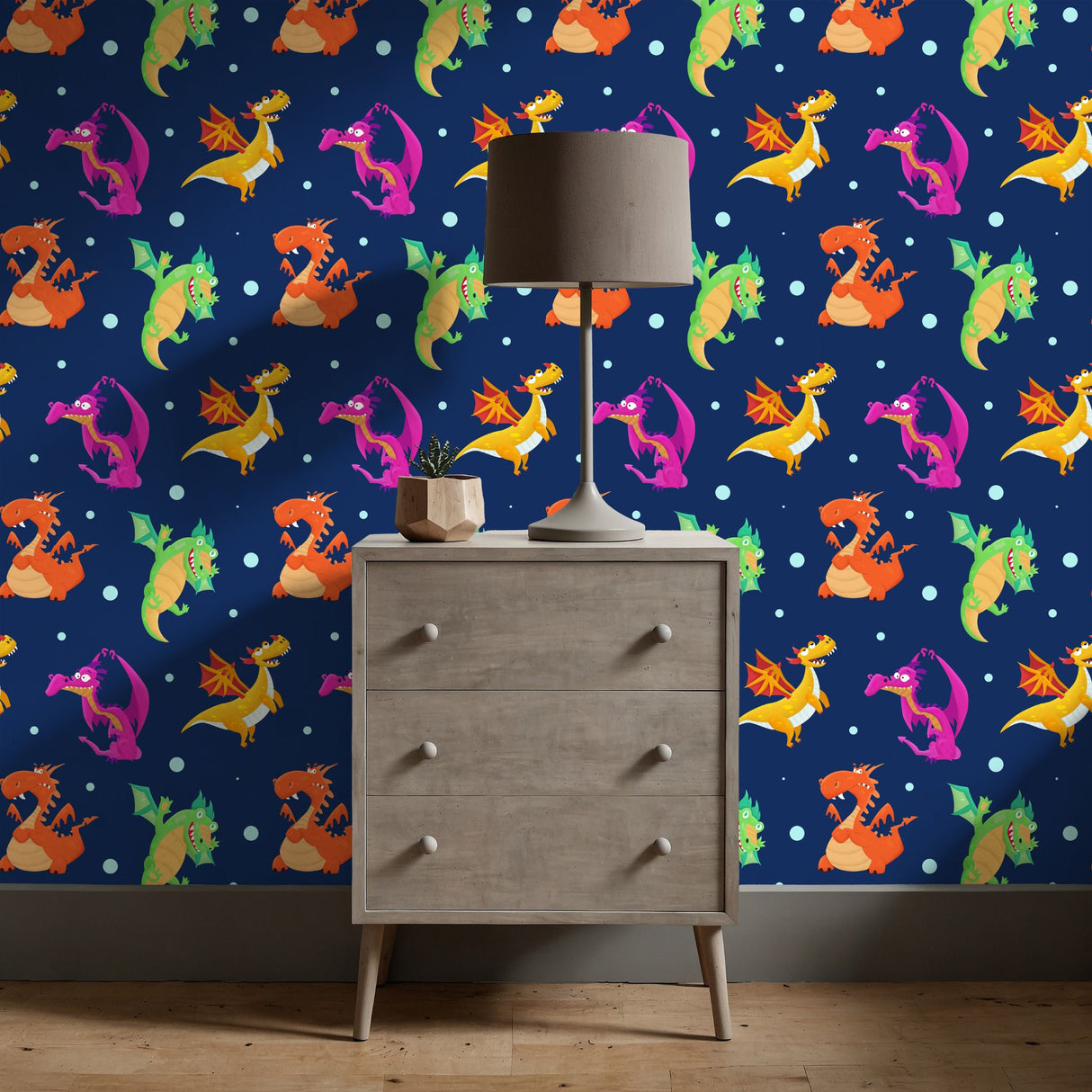 Scales & Tails | Bright Colorful Dragons Boy's Room Wallpaper Wallpaper Sckribbles
