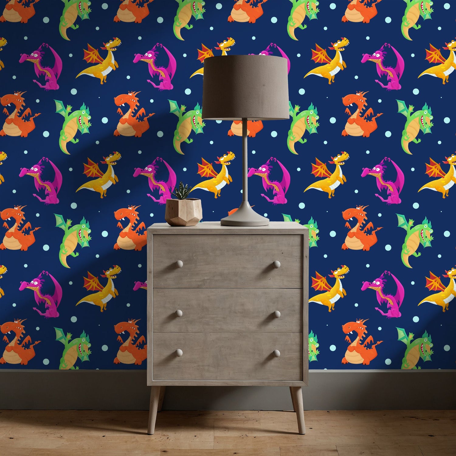 Scales & Tails | Bright Colorful Dragons Boy's Room Wallpaper Wallpaper Sckribbles