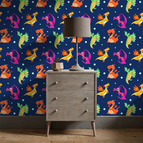 Scales & Tails | Bright Colorful Dragons Boy's Room Wallpaper Wallpaper Sckribbles