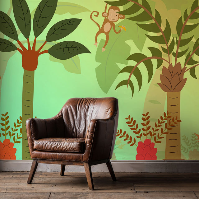 Paradise Pals | Bright Children's Tropical Monkey Wallpaper Mural Wallpaper Mural Sckribbles