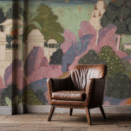 One Fine Day | Colorful Traditional Indian Landscape Wallpaper Mural Wallpaper Mural Sckribbles