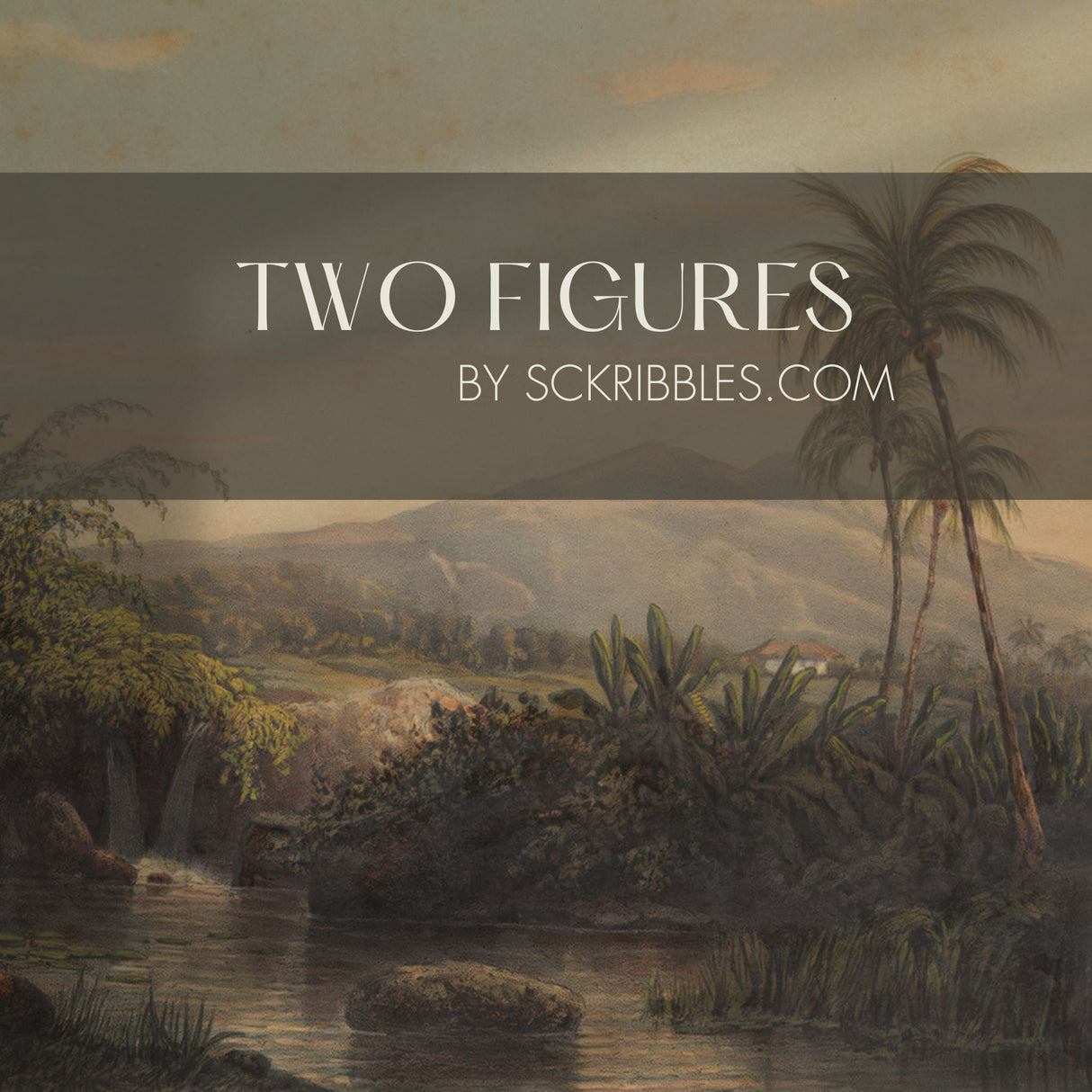 Two Figures | Vintage Scenic Coconut Trees Landscape Wallpaper Mural Wallpaper Mural Sckribbles