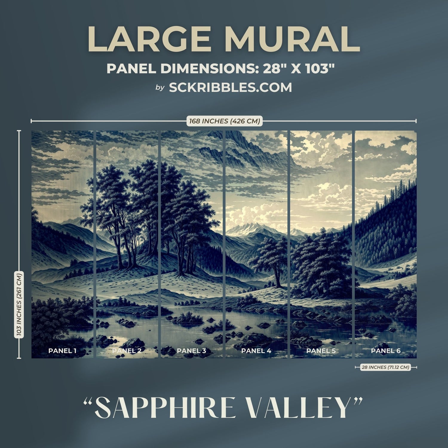Sapphire Valley | Blue Scenic Landscape Wallpaper Mural Wallpaper Mural Sckribbles