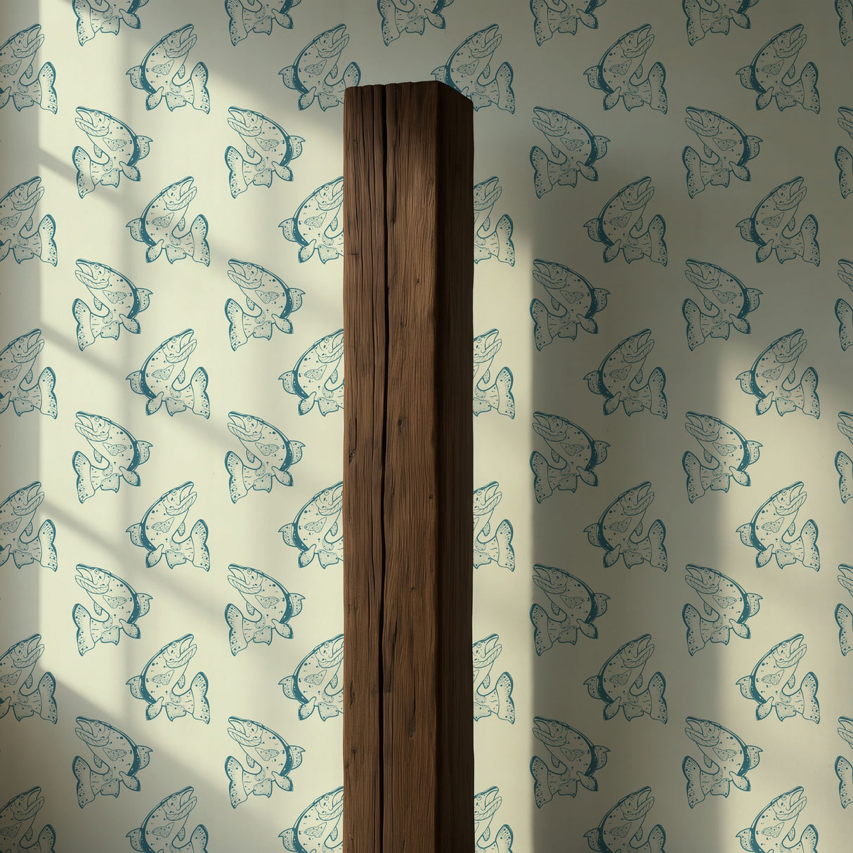 Vintage Catch | Fun Green & Cream Vintage Fish Wallpaper Wallpaper Sckribbles