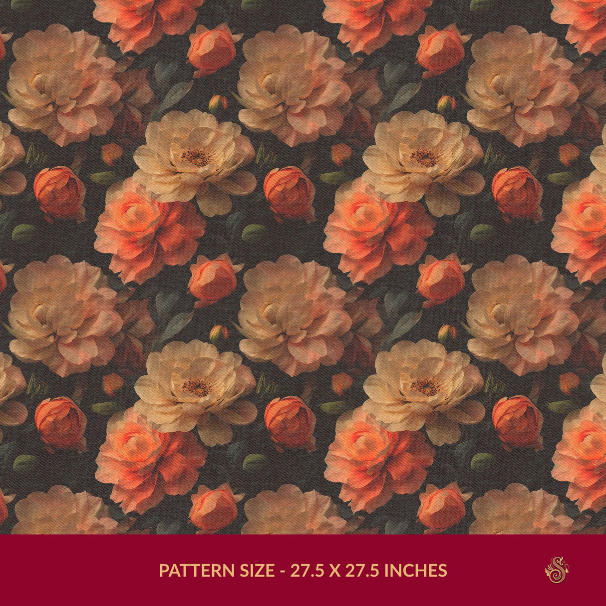 Pretty Petals | Moody Dramatic Large Floral Rose Wallpaper Wallpaper Sckribbles Signature - Premium Non-Woven Roll - 27.5 in x 32.8 ft (70 cm × 10 m)