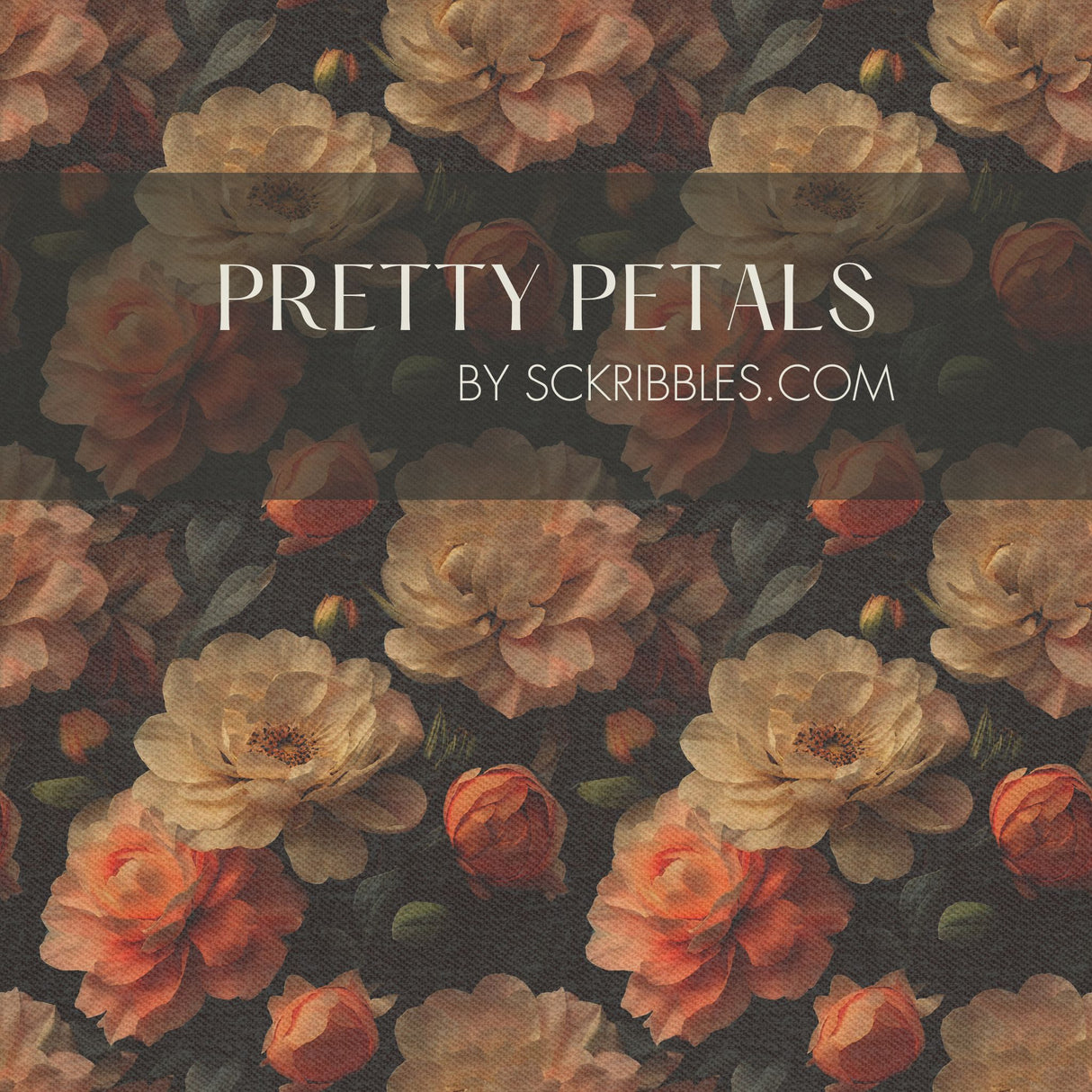 Pretty Petals | Moody Dramatic Large Floral Rose Wallpaper Wallpaper Sckribbles Traditional - (Non-Woven) Sample 14'' x 14'' / 35 x 35 cm