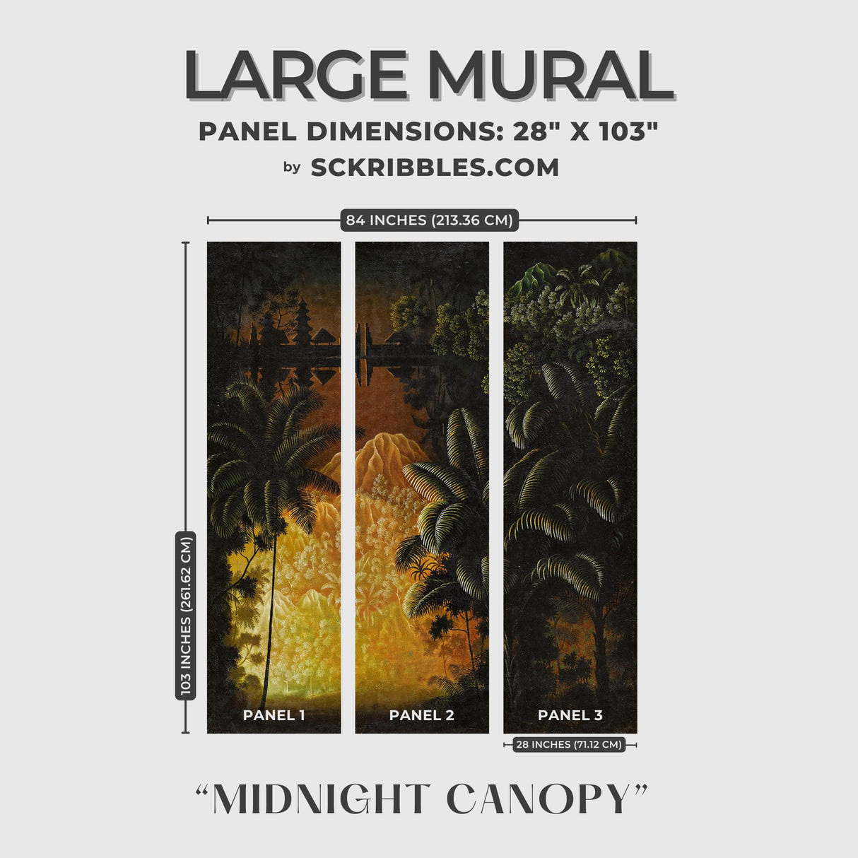 Midnight Canopy | Moody Dramatic Tropical Palm Tree Wallpaper Mural Wallpaper Mural Sckribbles