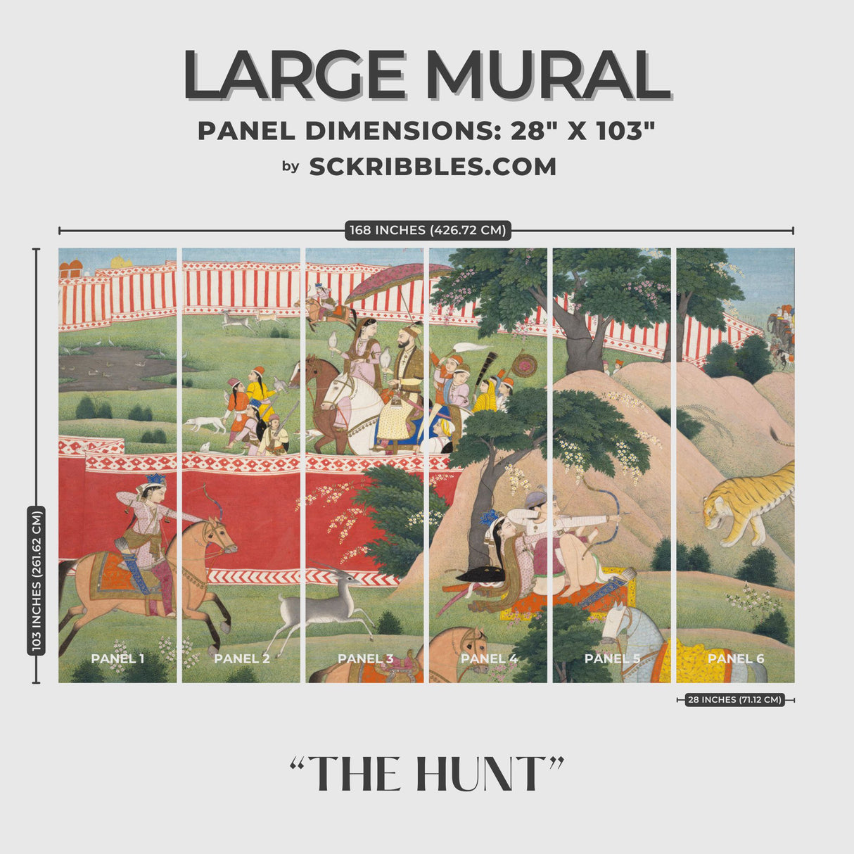 The Hunt | Scenic Traditional Indian Landscape Wallpaper Mural Wallpaper Mural Sckribbles