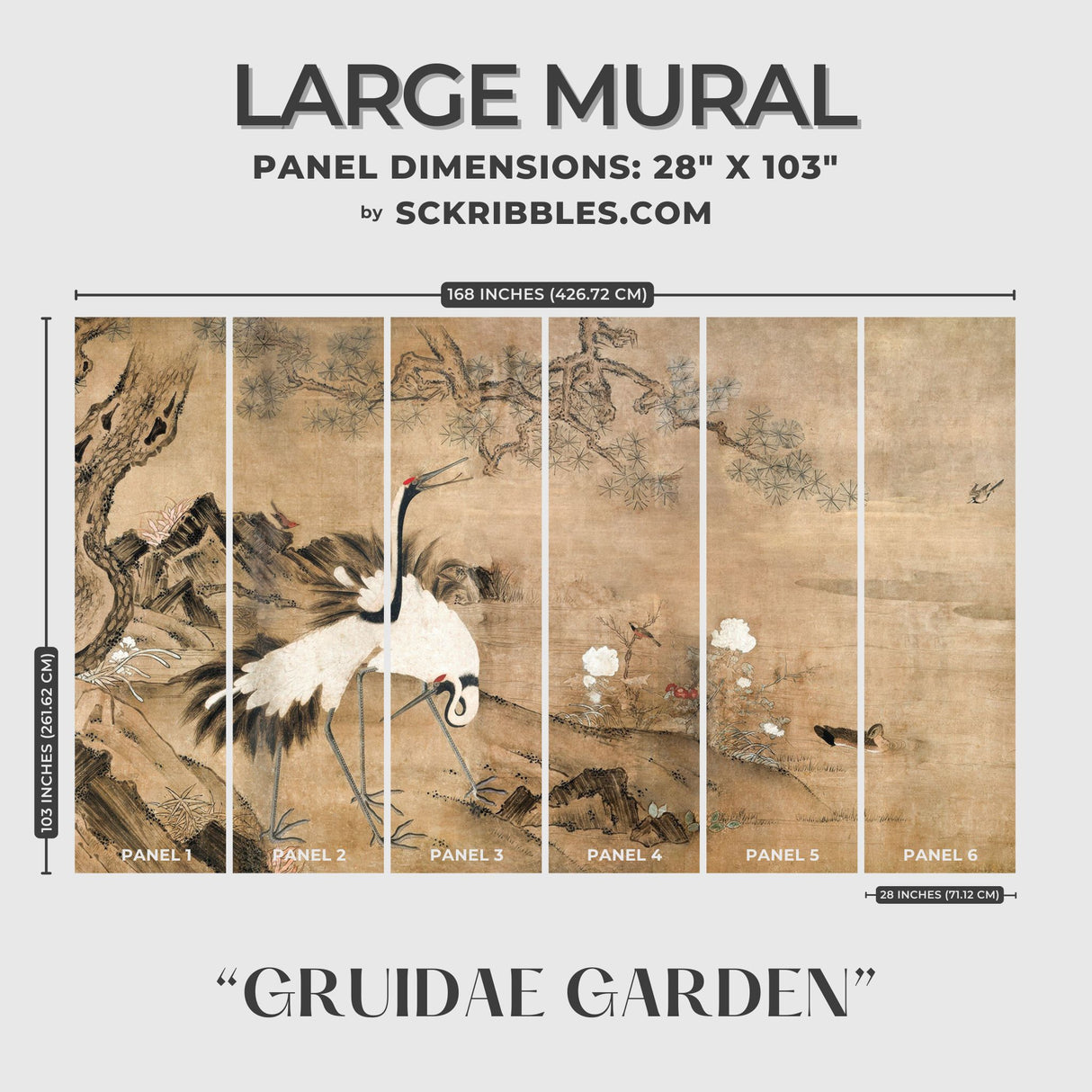 Gruidae Garden | Vintage Antique Japanese Cranes Wallpaper Mural Wallpaper Mural Sckribbles