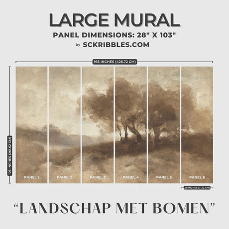 Landschap met bomen | Brown Trees Vintage Scenic Landscape Wallpaper Mural Wallpaper Mural Sckribbles