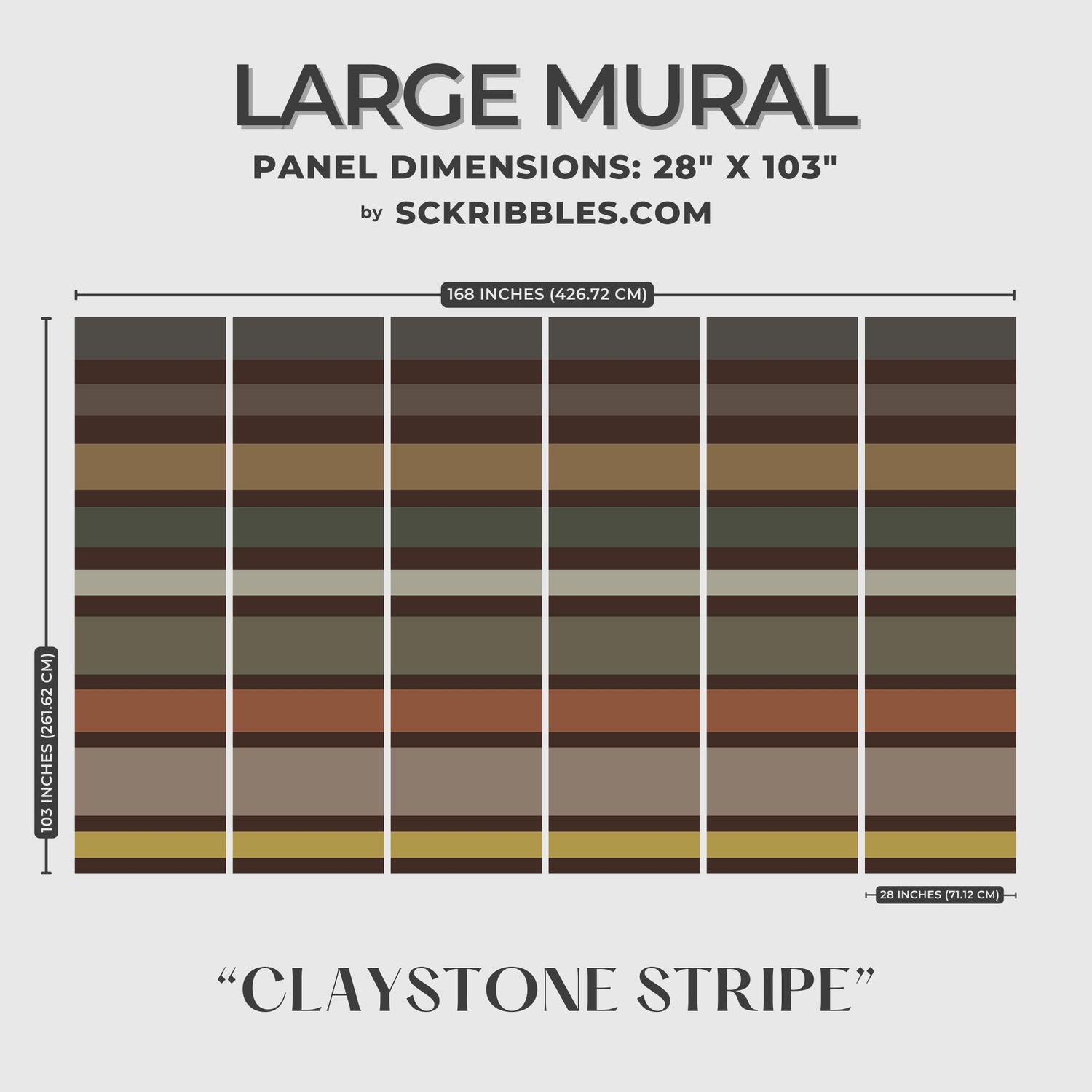 Claystone Stripe | Dramatic Neutral Horizontal Striped Wallpaper Mural Wallpaper Mural Sckribbles Traditional - (Non-Woven) Large Mural (6 Panels)