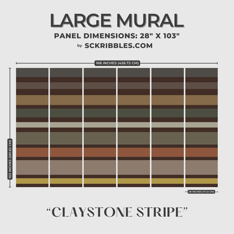 Claystone Stripe | Dramatic Neutral Horizontal Striped Wallpaper Mural Wallpaper Mural Sckribbles Traditional - (Non-Woven) Large Mural (6 Panels)