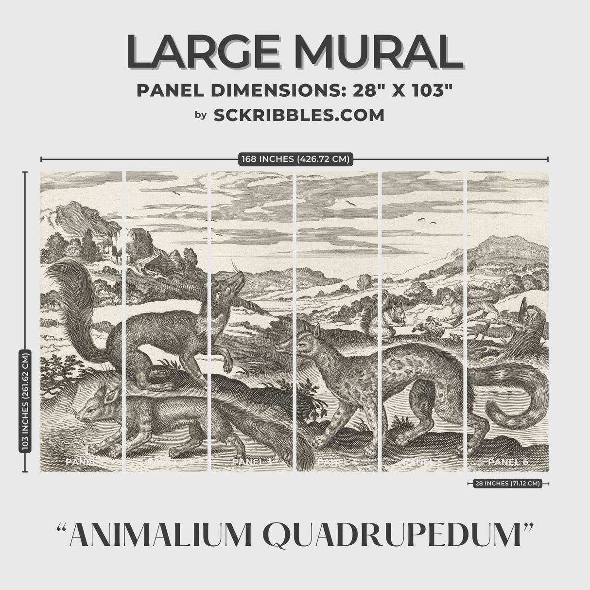 Animalium Quadrupedum | Black & White Vintage Animal Wallpaper Mural Wallpaper Mural Sckribbles