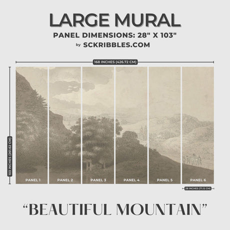 Beautiful Mountains | European Scenic Trees Landscape Wallpaper Mural Wallpaper Mural Sckribbles Traditional - (Non-Woven) Large Room Mural - Full Set of Sheets (x6 Panels)
