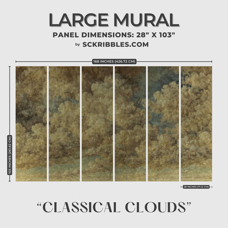 Classical Clouds | Vintage Renaissance Weathered Wallpaper Mural Wallpaper Mural Sckribbles Traditional - (Non-Woven) Large Room Mural - Full Set of Sheets (x6 Panels)