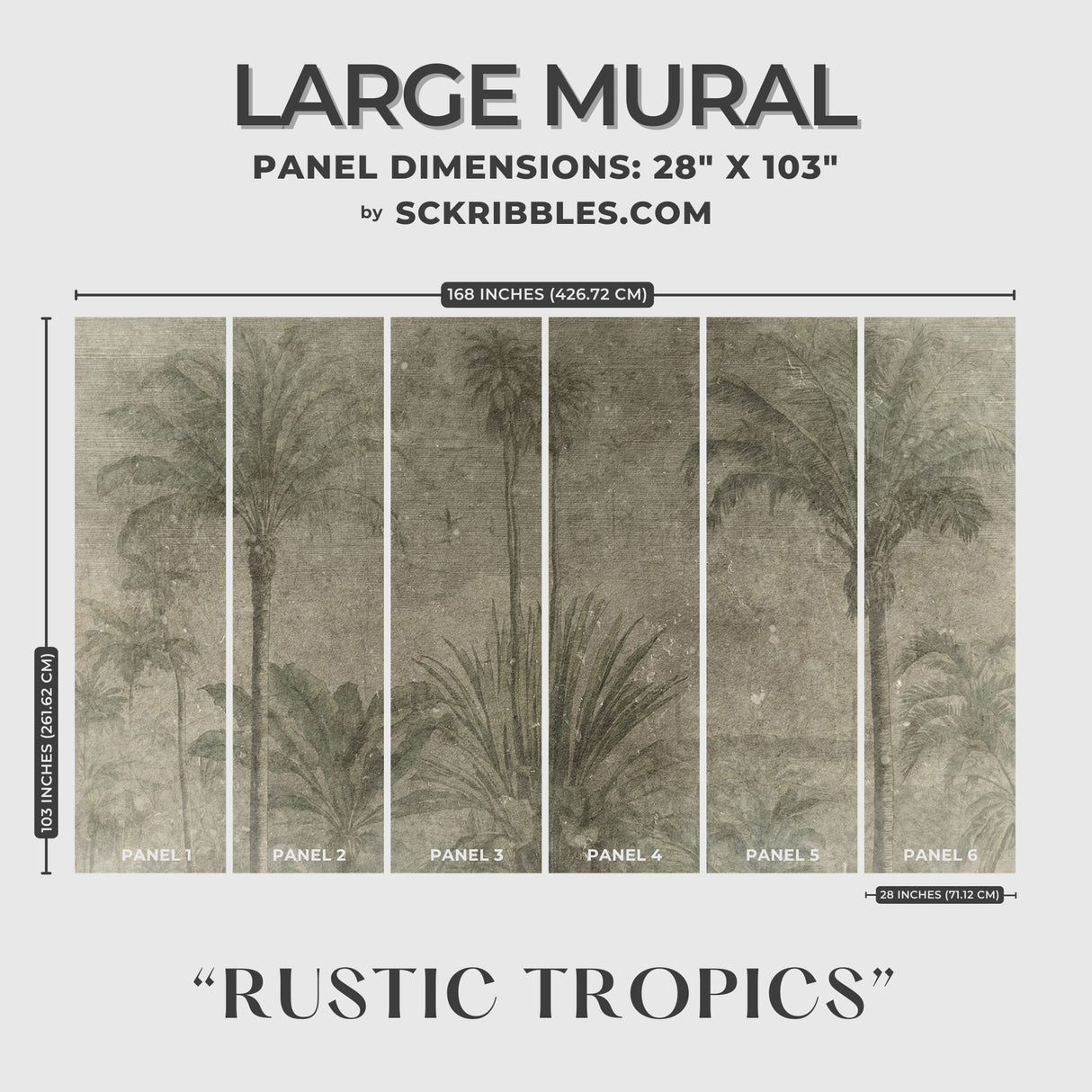Rustic Tropics | Vintage Muted Weathered Tropical Wallpaper Mural Wallpaper Mural Sckribbles