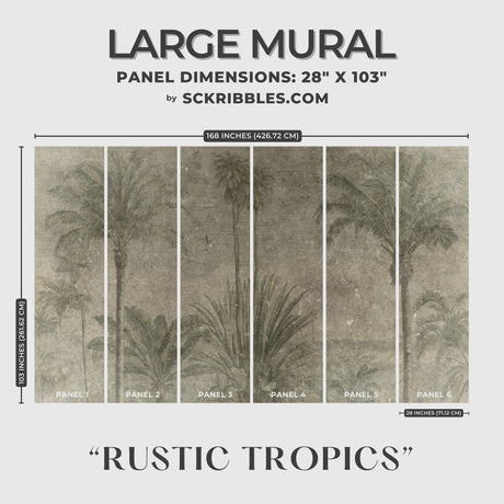 Rustic Tropics | Vintage Muted Weathered Tropical Wallpaper Mural Wallpaper Mural Sckribbles