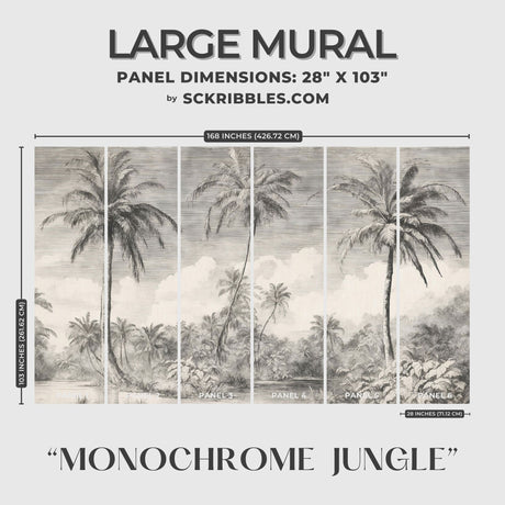 Monochrome Jungle | Gray Palm Trees Tropical Wallpaper Mural Wallpaper Mural Sckribbles