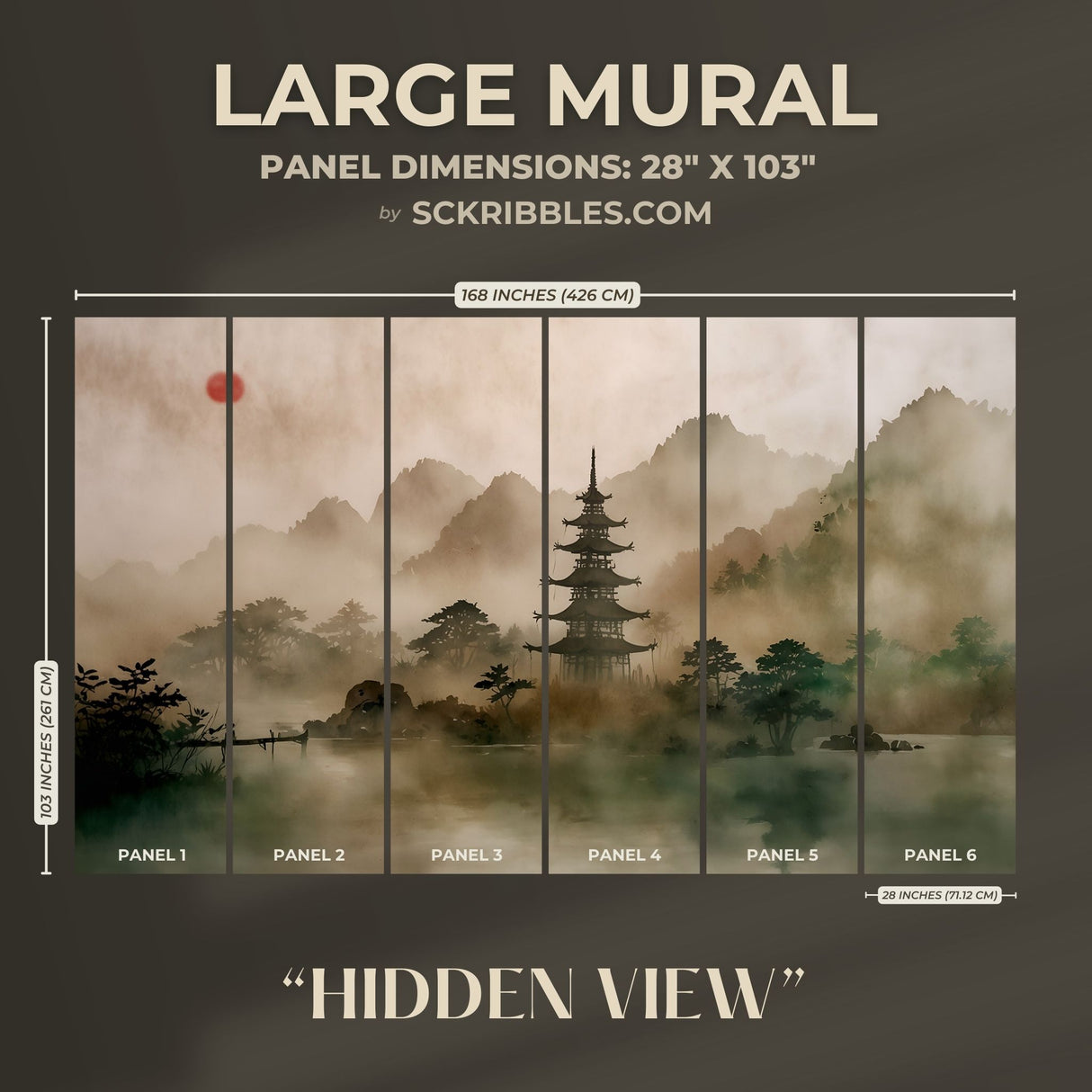 Hidden View | Asian Watercolor Landscape Scenic Wallpaper Mural Wallpaper Mural Sckribbles