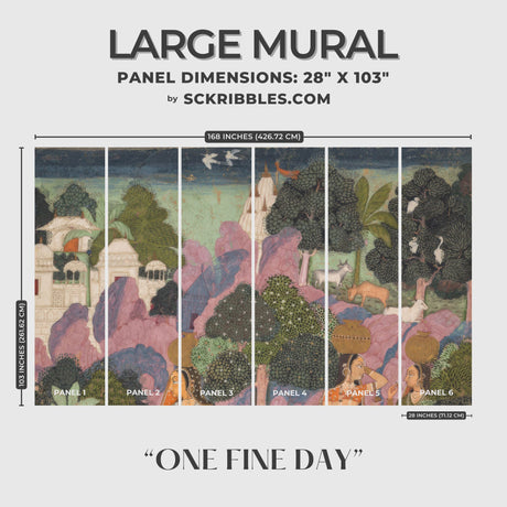 One Fine Day | Colorful Traditional Indian Landscape Wallpaper Mural Wallpaper Mural Sckribbles Traditional - (Non-Woven) Large Room Mural - Full Set of Sheets (x6 Panels)