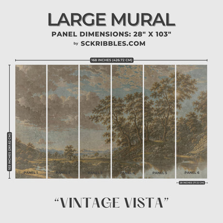 Vintage Vista | English Scenic Landscape Wallpaper Mural Wallpaper Mural Sckribbles Traditional - (Non-Woven) Large Room Mural - Full Set of Sheets (x6 Panels)